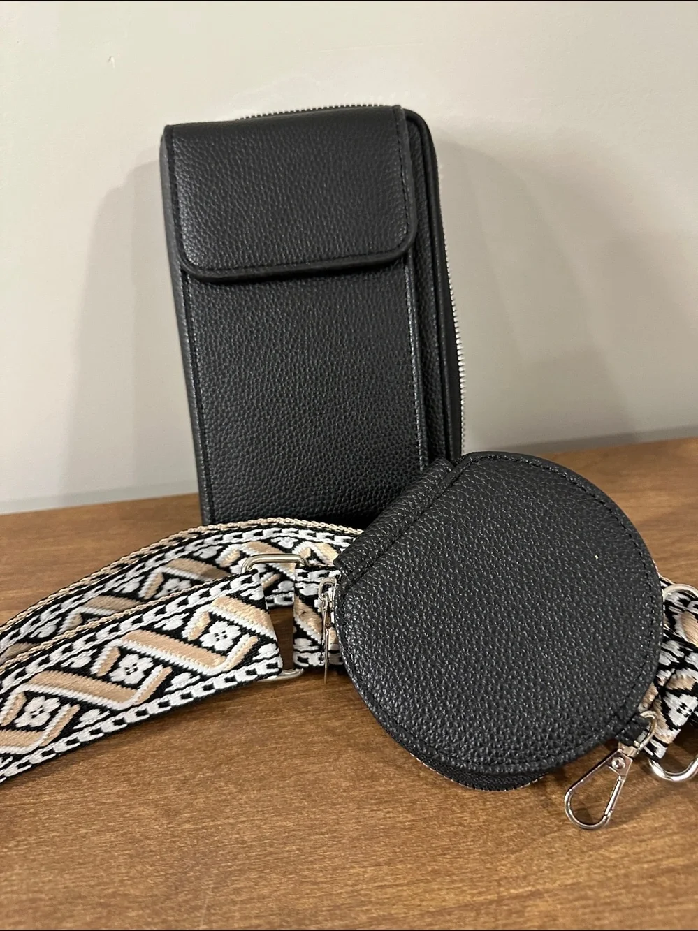 Black Crossbody Phone Bag with Detachable Coin Pouch